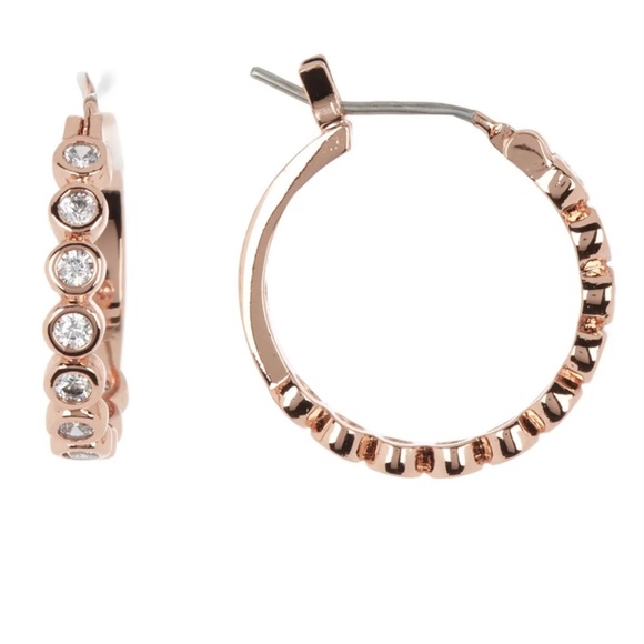 KATE SPADE New York bezel rose gold cz huggie hoop earrings.NWT - Picture 3 of 5